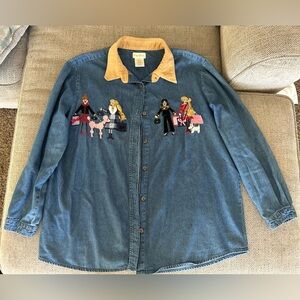 Bobbie Brooks Vintage poodle shopping girl Shopping denim Shirt 18w/20w